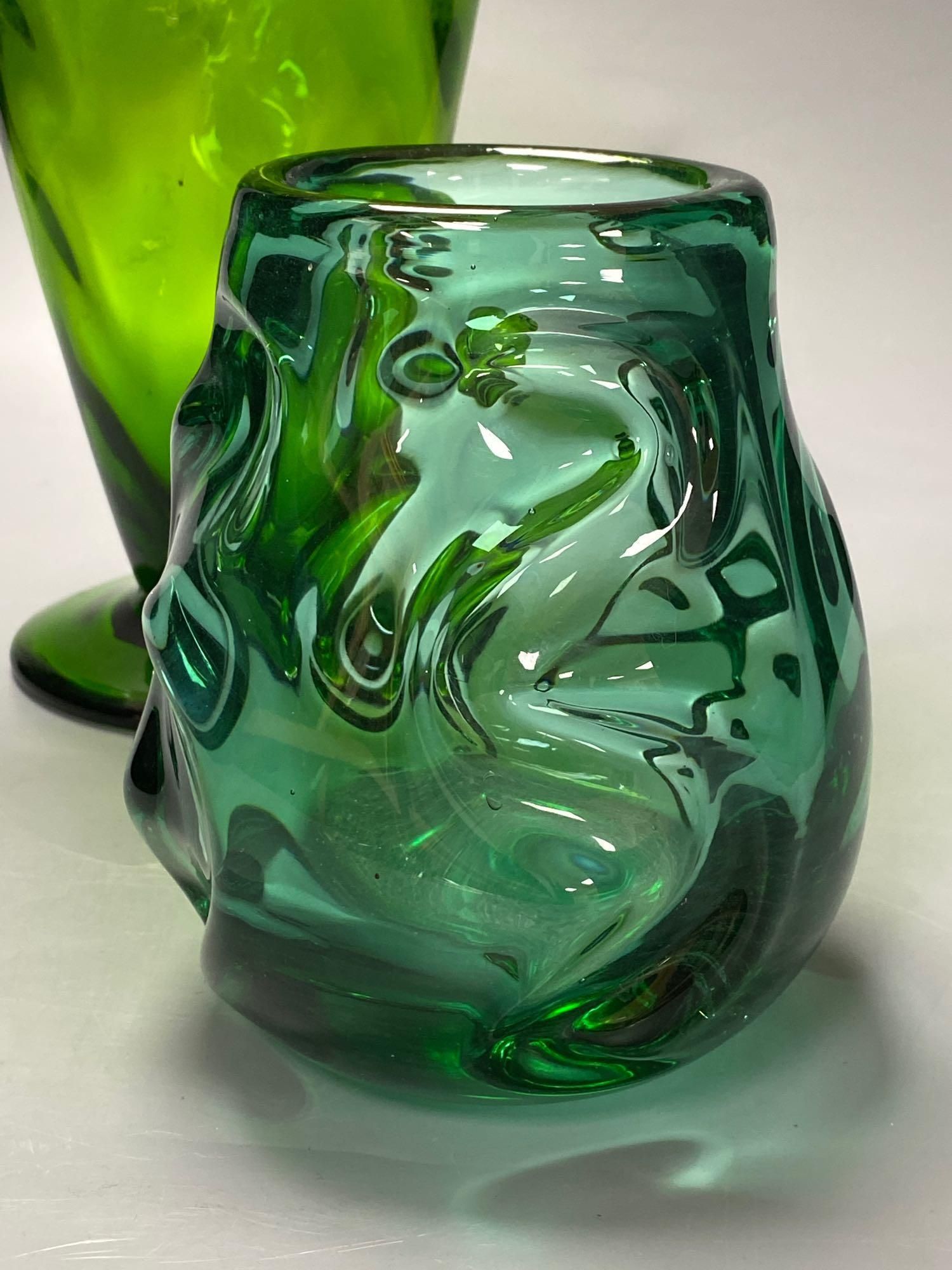 Three Whitefriars coloured glass vases, tallest 26cm
